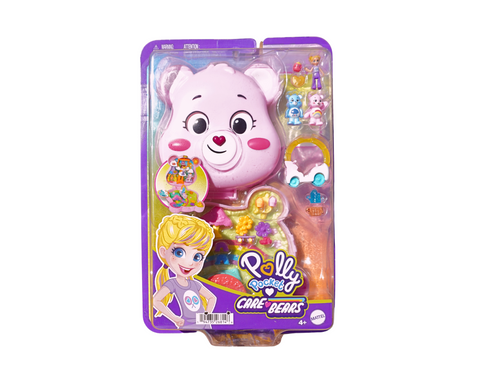 Polly Pocket x Care Bears Dolls & Playset with Toy Car and Themed Accessories, Compact Travel Toy